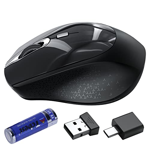 Wireless-Mouse-Noiseless-TopMate-24G-Silent-Optical-Wireless-Mice-3-DPI-Adjustable-Ergonomic-Cordless-Mouse-with-USB-C-Adapter-and-1-AA-Battery-for-PCLaptopDesktopComputerWindowsMac--Black