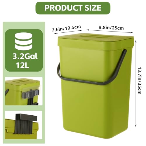 Caneca colgante de plástico con tapa, 12 L, verde miniatura 2