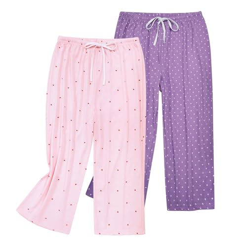 Image of ENJOYNIGHT Women's Capri Pajama Pants Lounge Causal Bottoms Print Sleep Pants