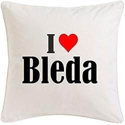 Reifen-Markt la Funda de Almohada I Love Bleda 40cm x 40cm Microfibra Regalo Ideal y la decoración de Buen Gusto para Cada Sala de Estar o el Dormitorio en Color Blanco con Cremallera