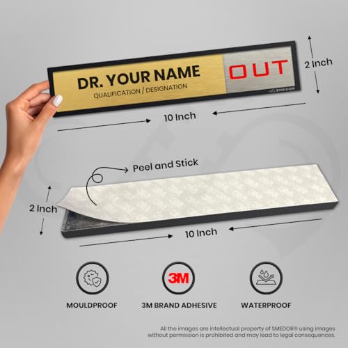 Image of SMEDOR inchYOUR NAME IN /OUT inch Professional sliding sign board - on-door signboard- Customisable name plate display with in /out status - information letter board - custom sliding signs