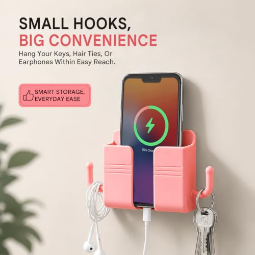 Image of Prolet Wall Mounted Mobile Holder, Key Holder with Storage Case for Remote & 2 Hooks, Multi-Purpose Wall Mount Stand for Phone /Remote & Accessories /Bedroom /Bathroom /Kitchen (Multicolour Pack of 4)