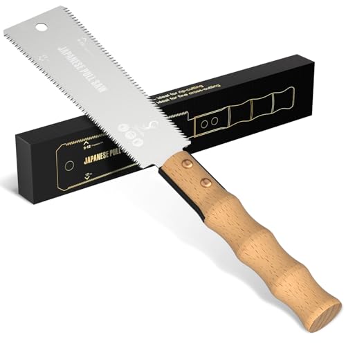 Japansäge Handsäge Holzsäge 150mm SK5 Karbonstahl doppelseitig 9-12 & 17 TPI Zugsäge mit Buchenholzgriff für präzise Holzarbeiten
