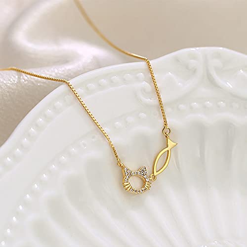 Collier chaton poisson argent 925, création exquise sertie de zircon