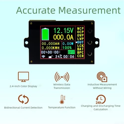 Monitor de potencia de 2.4 pulgadas con pantalla a color para medir temperatura y Coulomb 5