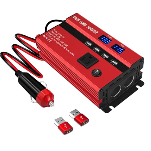 Image of 400W Power Inverters for Vehicles, Car Power Inverters DC 12V to 110V AC Car Plug Adapter Outlet with 2 Type-C (Equip with 2 USB), Fast Charger for Phone, Laptop