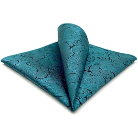 S&W SHLAX&WING Pocket Square for Men Suits Paisley Teal Blue Wedding Large Size Gift Woven Cover