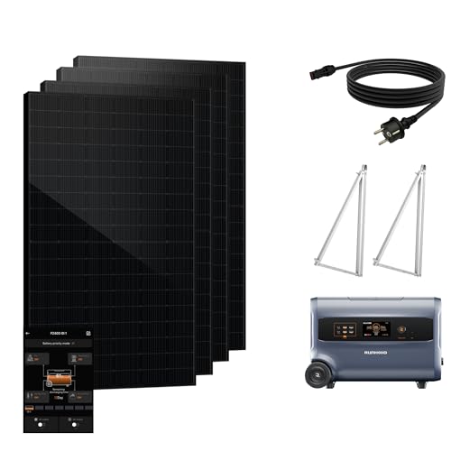 Balkonkraftwerk mit Speicher 2.4kWh – All-in-One Akku Plug & Play Solaranlage mit 2000W Solarmodulen und Haltrung, PV-Komplettset für Balkon, Garten