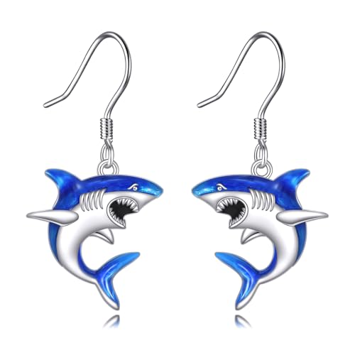 Boucles d'oreilles requin bleu argent 925 bijoux océaniques femme