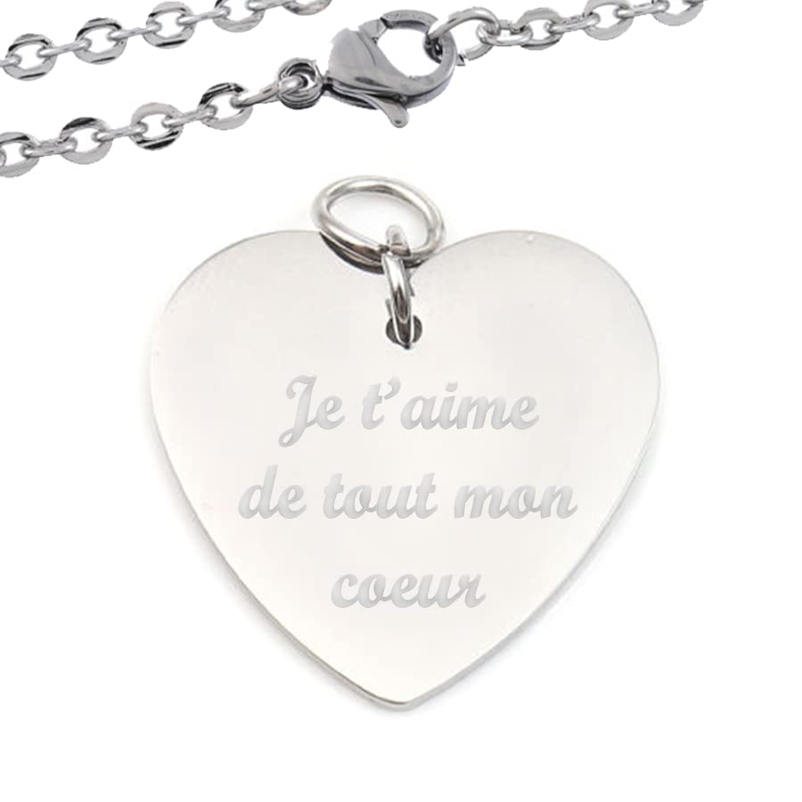 Collier coeur gravé - Cadeau original - Personnalisable - Message personnalisé
