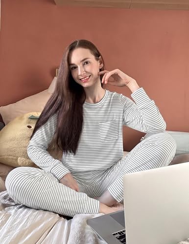 Image of Ekouaer 2 Pack Womens Pajama Sets Long Sleeve Lounge Sets Soft Pj Sleepwear Loungewear