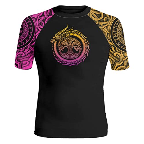 Workout Compression Shirt, Mens Rash Guard Short Sleeve, Stretchable Fabric Viking Tattoo Rash Guard Shirt2