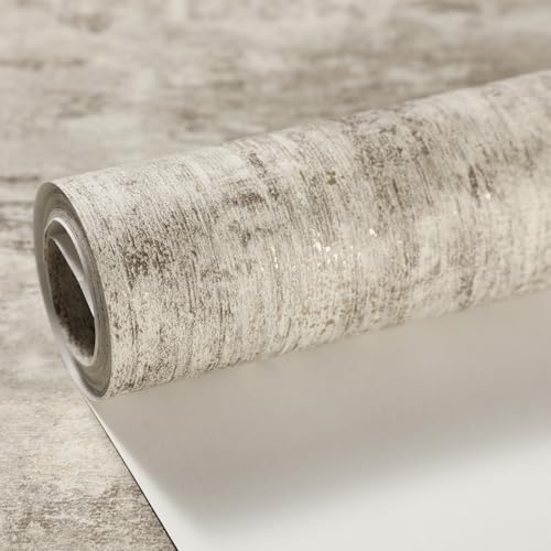 Baketron Concrete Beige Brown and Gold Wallpaper for Living Room Bedroom Fireplace - Neutral Decorative Luxury Wall Paper with Distressed Pattern Textured Finish & Metallic Detailing Cream