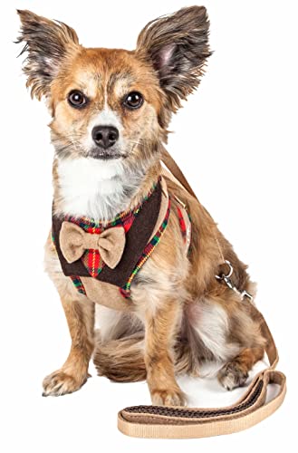 Pet Life ® Luxe Collection Dapperbone 2-in-1 Adjustable Fashion Dog Harness and Leash with Dog Bowtie by Collar - Pet Harness with Reversible Breathable Mesh and Alloy Dog Leash attachments