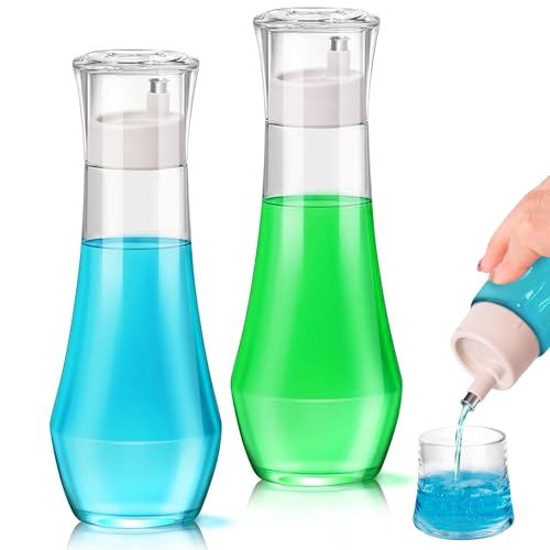 Mytium 2PCS Mouthwash Dispenser for Bathroom - 9 Oz Clear Mouthwash Container with Stainless Steel Pour Spout, Glass Mouth Wash Dispensers with Cup Holder for Bathroom Farmhouse Decor