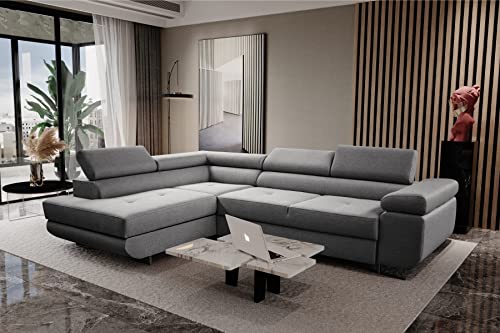 SeproMeble - SEPRO MÖBEL MALIBU Exklusive Ecksofa, Eckcouch mit Schlaffunktion und Bettkasten | Schlafsofa für Wohnzimmer Schlafzimmer | Möbel & Möbelsets | Modern Zimmer-Sofa | Couch Home Decor Deko | Anthrazit