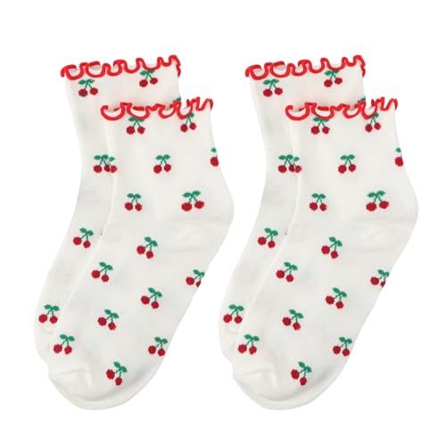 Image of Women's Cute Crew Socks, Casual Athletic Cotton Bowknot Cherry Calf Novelty Socks for Women