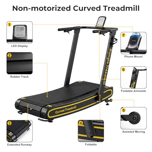 Image of Curved Treadmill with Non-Electric Motorized, Rubber Track and Non-Slip, Foldable Self-Propelled Treadmill with LED Display for Home, Running Training, No Assembly Required 350LBS