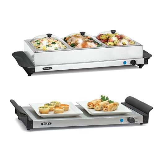 BELLA 3 x 1.5 Quart Triple Electric Buffet Server, Food Warming Tray & Slow Cooker - Brushed Stainless Steel Heated Serving Station for Parties & Catering