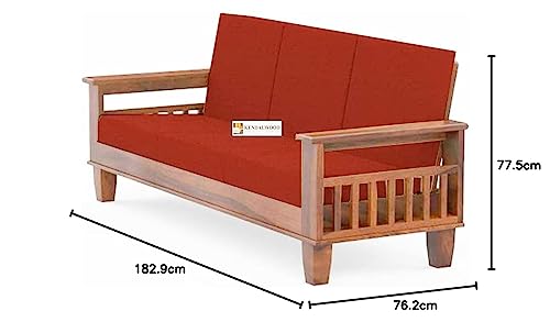 Image of K L FURNITURE Sheesham Wood Rustic Teak Finish 5 Seater Sofa Set For Home Living Room Hall (3+1+1, Rustic Teak Finish )