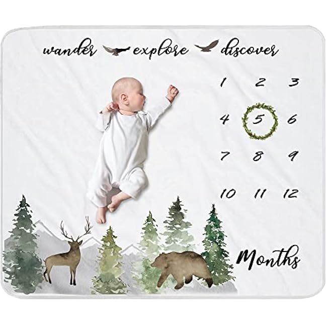 Baby Monthly Milestone Blanket for Boys & Girls | Soft Months Picture Blanket for Newborns | Woodland Forest Nursery Decor | Photo Prop Blankets Gender Neutral 45x40