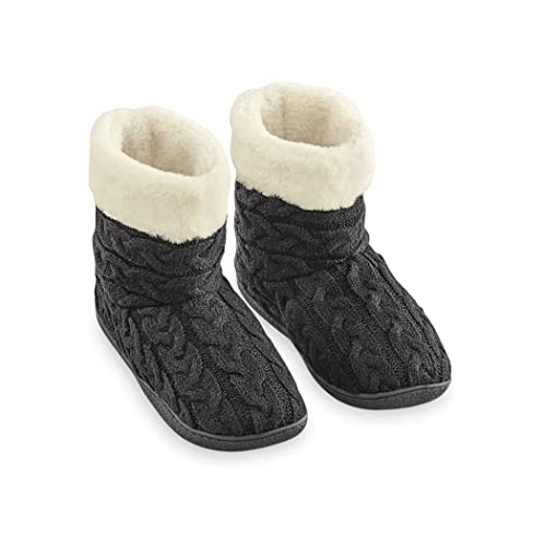 Collections Etc Stylish Soft Winter Cable Knit Design Non-Slip Boot Slippers | Polyester, TPR