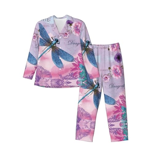 Pyjama homme imprimé fleur rose libellule vêtement de nuit doux