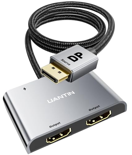 UANTIN DisplayPort to Dual HDMI Adapter | 4K 60Hz DP Source to HDMI Splitter Extended Display Adapter for Dual Monitors,Display Port Converter for NVIDIA, AMD Graphics Card