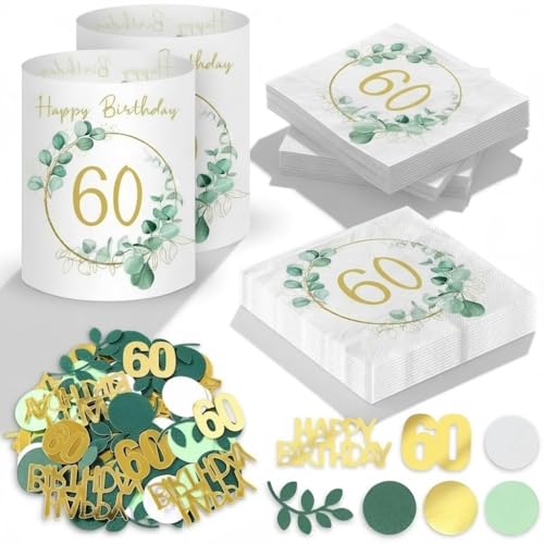 20 Pièces Serviette Papier Jetables 60 Ans+12 Pièces Lanterne Décoration Table+100 Happy Birthday Confettis, Decoration Table Anniversaire Pour Decoration Anniversaire 60 Ans Homme Femme