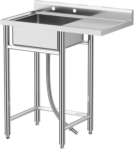 36 IN Free Standing Stainless Steel Utility Sink With Countertop Commercial Single Bowl Outdoor Kitchen Sink Station with Workbench for Indoor/Outdoor Use In Garage, Laundry, Restaurant