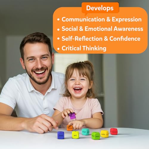 Image of Skillmatics Conversation Cubes for Kids - 8 Wooden Cubes for Social-Emotional Learning, Classroom & Teacher Resources, Communication Skills. Educational Toy & Gift for Ages 4, 5, 6, 7 and Up