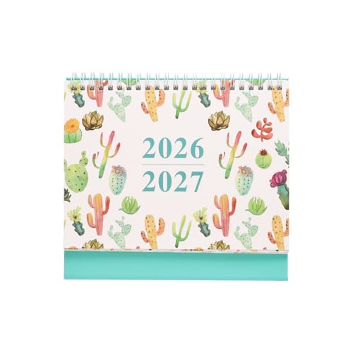 ZYDYRX Calendario de mesa de julio de 2026 a diciembre de 2027, diseño de cactus, decoración de mesa, minimalista y elegante