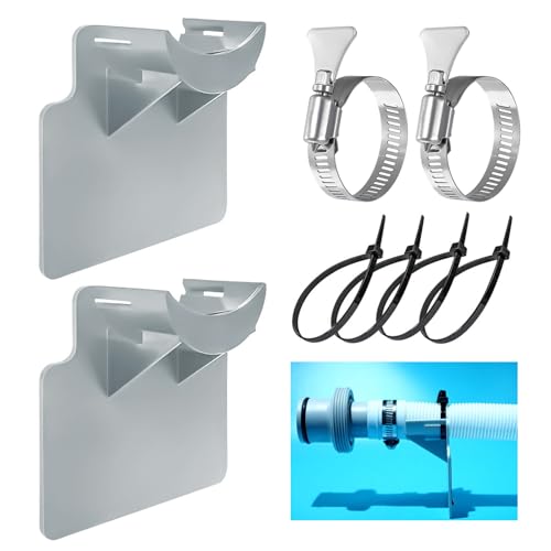 Supporti Tubi Piscina 2 Pezzi Raccordi per Piscine Supporti Tubi Flessibili Supporto Accessori Universali con Fascetta Stringitubo per Piscine Fuori Terra (Grigio)
