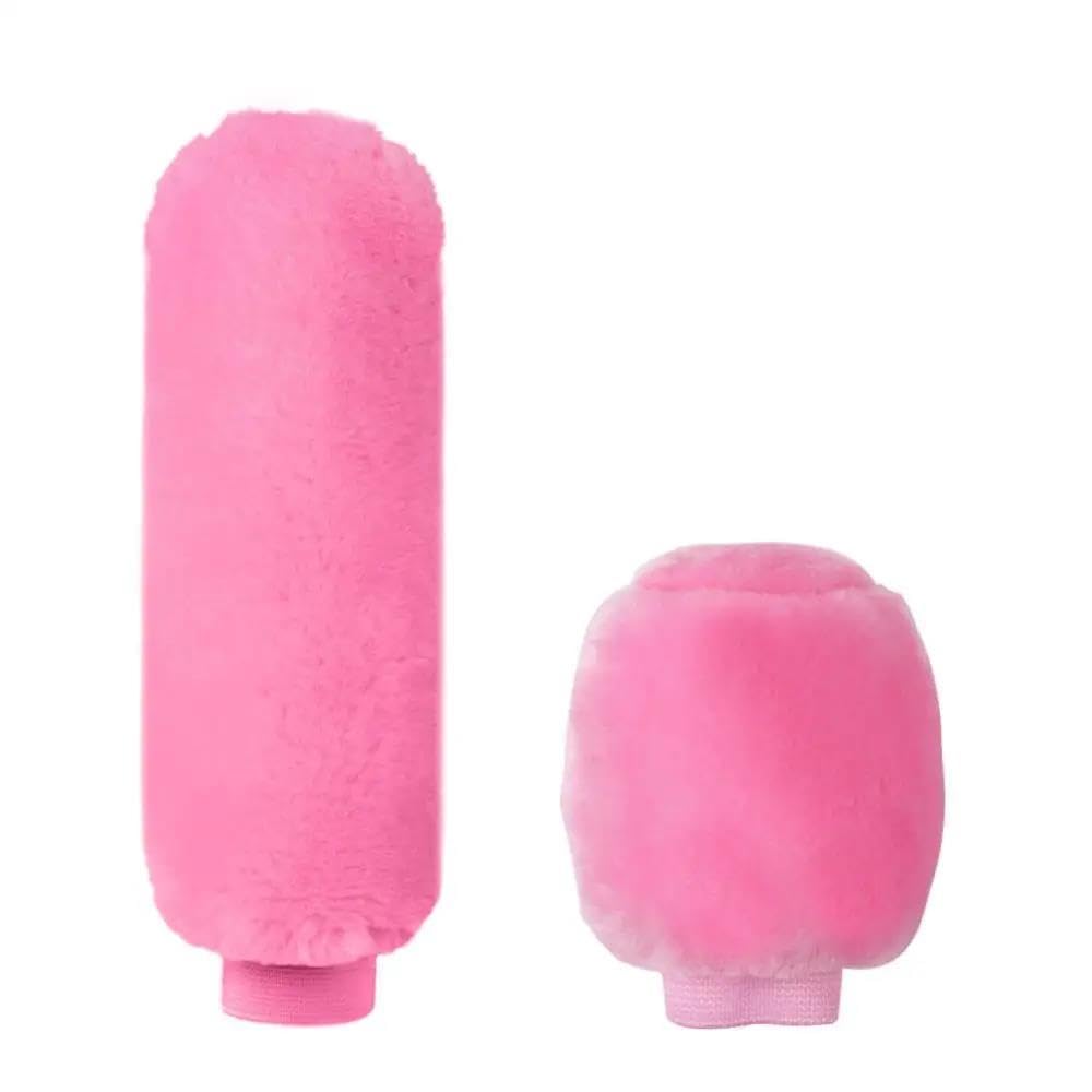 HYASDBWE 2Pcs Car Handbrake Grip Covers Gear Shift Knob Cover Handle Plush Sleeve Soft Warm Hand Brake Gear Shifter Parts(Pink)