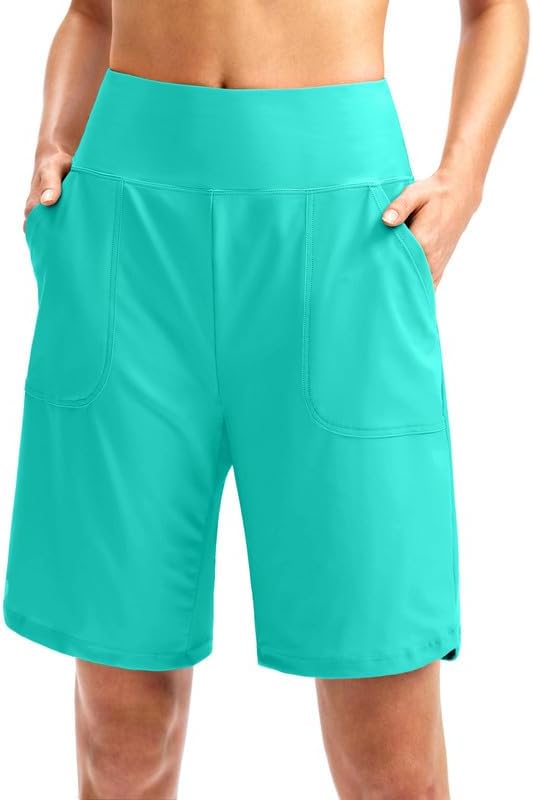 Viodia Women's 9" Long Swim Board Shorts with Pockets High Waisted Beach Swimsuits Knee Length Short for Women with Liner