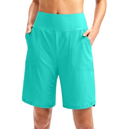 Viodia Women's 9" Long Swim Board Shorts with Pockets High Waisted Beach Swimsuits Knee Length Short for Women with Liner