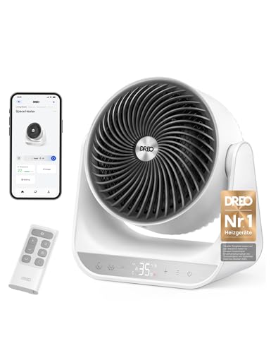 Dreo Heizlüfter für Innenräume, 2000W Elektroheizer mit Fernbedienung und Thermostat, 7 Modi, Überhitzungs- & Kippschutz, tragbarer Heizstrahler für den ganzen Raum, Weiß, Ganzraum-Heizgerät 714S