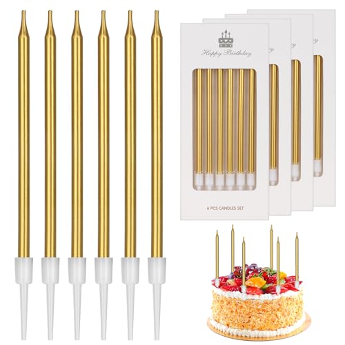 LFBEST 24 Stück Geburtstagskerzen Gold, Lange Dünne Cupcake...