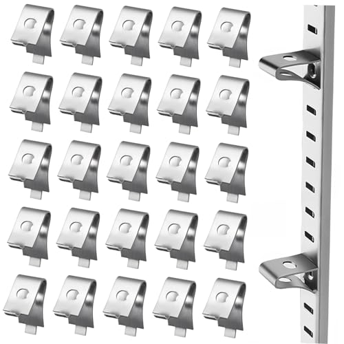 HOUDERCO 50pcs Partition Bracket Clips Joist Hangers Bracket Stainless Steel Trellis Hanging Rail Flush Mount for Metal Shelving Cabinet Shelf Clips