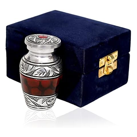 hlc Lovely Small Keepsake Urn Qnty 1 - Keepsake Urn for Human Ashes with 1 Velvet Box Bag-Mini Keepsake Urn -Red Brass Mini Memorial Affordable Keepsake Urn (3 cu.in) Cover