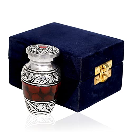 hlc Adorable petite urne souvenir - Urne souvenir pour cendres humaines avec 1 sac en velours - Mini urne souvenir en laiton rouge (7,6 cm³) Cover