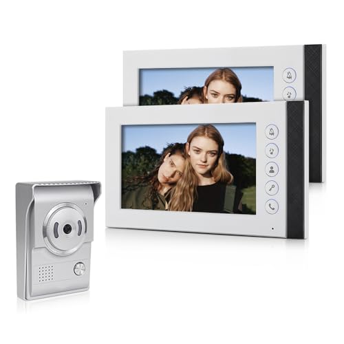QttyElok 7 Inch Color Wired Video Door Phone Intercom System Home Video Camera Doorbell 700TVL IR Night Vision with 2 Indoor Monitors, Two-Way Audio, Monitoring, Unlocking