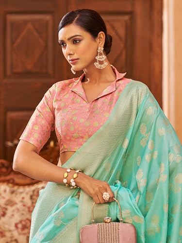 Image of SWORNOF Women's kanjivaram banarasi silk saree Zari Woven for festival Wedding silk with rich pallu Design sarees for women with Unstitched blouse piece