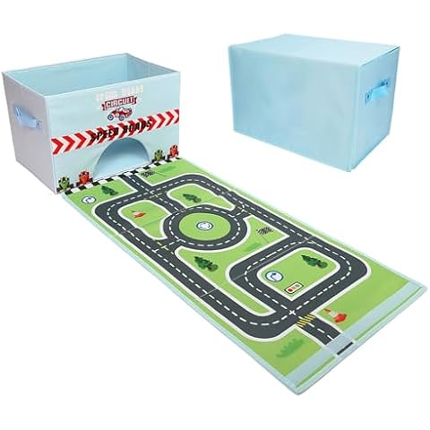 Livememory Toy Cars Garage Box - 2 in 1 Toy Car Storage Car Toys Storage Box with Speed Roads (Not Included Cars)-Sky Blue Cover