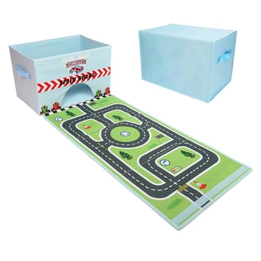 Livememory Toy Cars Garage Box - 2 in 1 Toy Storage Car Toys Storage Box with Speed Roads (Not Included Cars)-Sky Blue