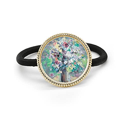 Corbata de pelo de flor plata de metal con pintura al óleo artesanal y goma elástica