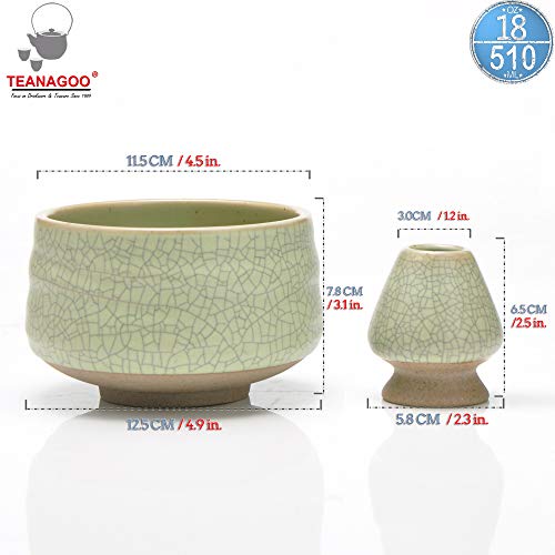 Teanagoo Chawan Matcha Tea Bowl And Matcha Whisk Rest, Chasen Holder Mb-6, 18Oz / 510 Ml, Matte Light Green With Black Seam, 2 Pcs/Boxes.handle Mixing Wisk Stand, Match Sifter Whisker Handmade Brush… #TOP7