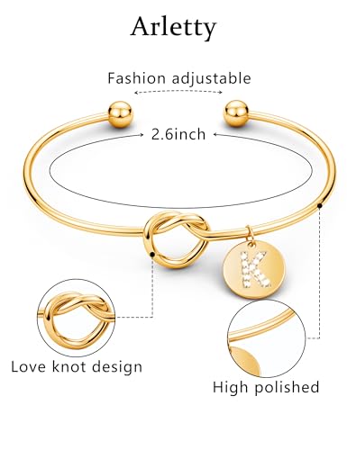 Image of Arletty Gold Initial Bracelets for Women - Adjustable Bangles Dainy Knot Cuff, Gold Letter Initial Jewelry for Women