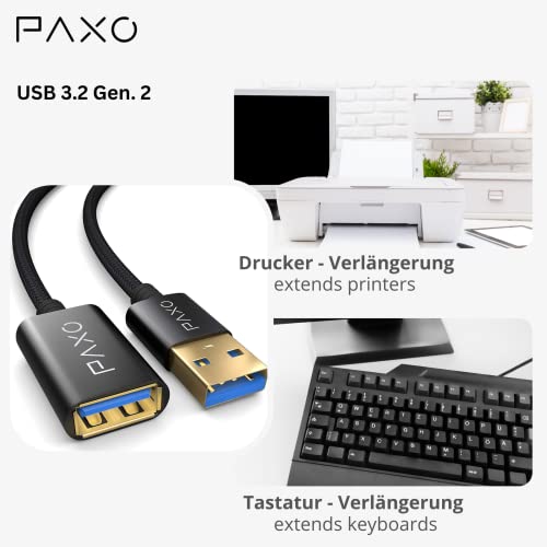 PAXO USB extension 5m, 10 Gbit/s (1.25 GByte/s), USB 3.2 Gen2 (3.0, 3.1), USB extension cable, A plug to A socket, black, fabric jacket - Image 4