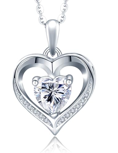 NONNYLLEI Collar con colgante de corazón, regalo del día de la madre para mamá, mujer, esposa, aniversario, cumpleaños, Navidad, joyería, día de San Valentín para ella, Plata esterlina, Circonia
